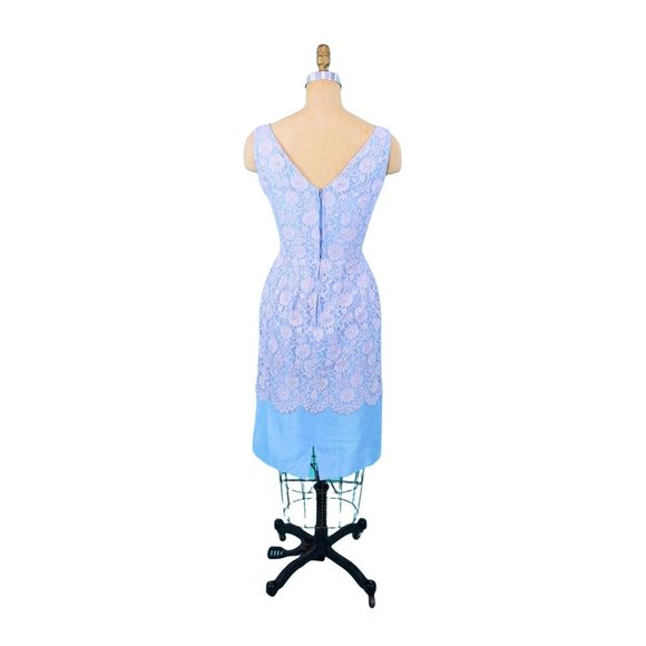 Vintage 1950s Pink Blue Lace Sheath Cocktail Dress | W 25" - Picture 6 of 7